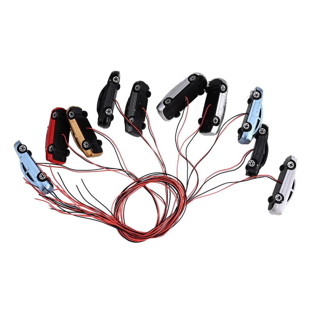 HO Scale Random Color Illuminated Model Car Train Set 45mm Length 10 Pcs