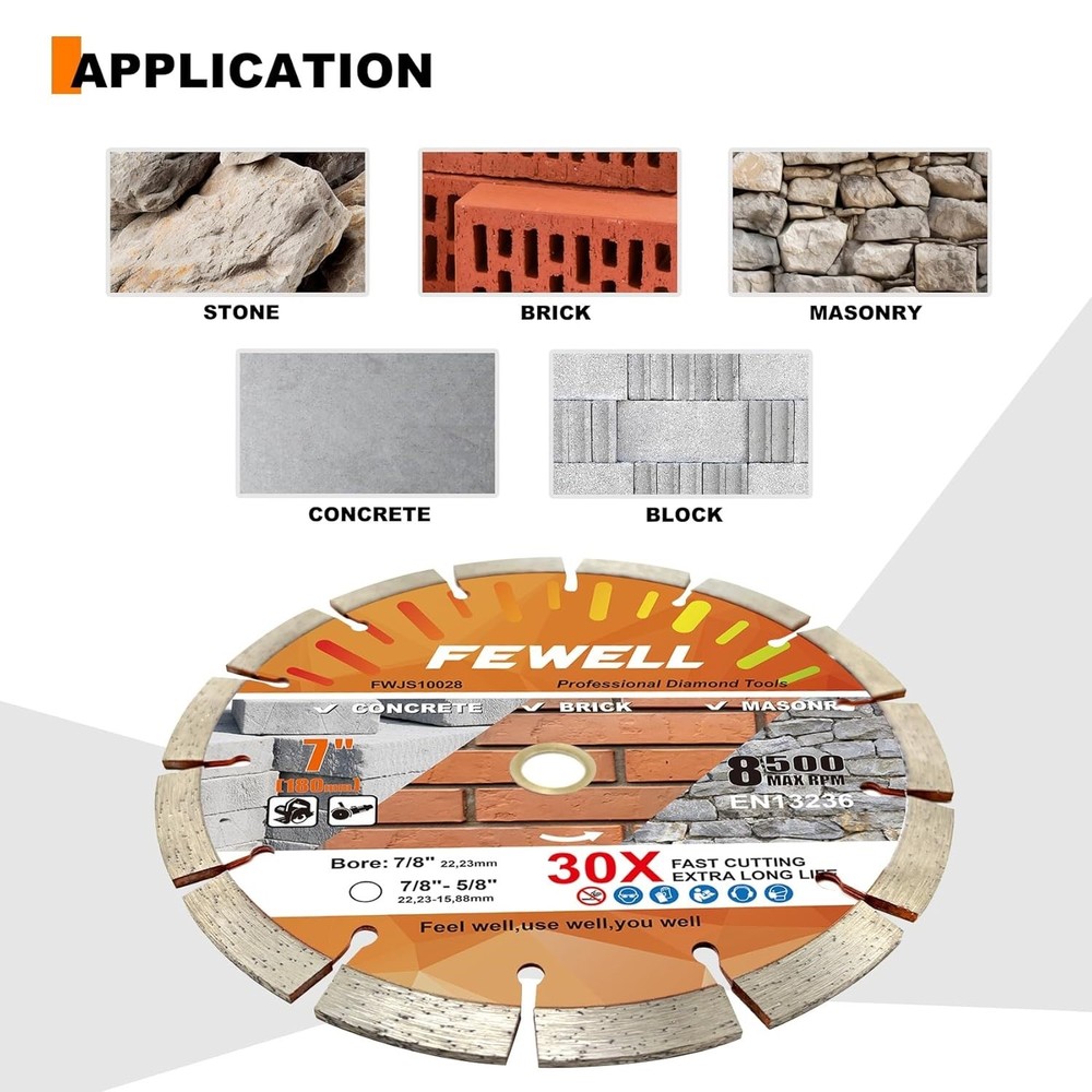 7" Diamond Concrete Segmented Saw Blade Masonry Brick Stone 7/8"-5/8” Adapter