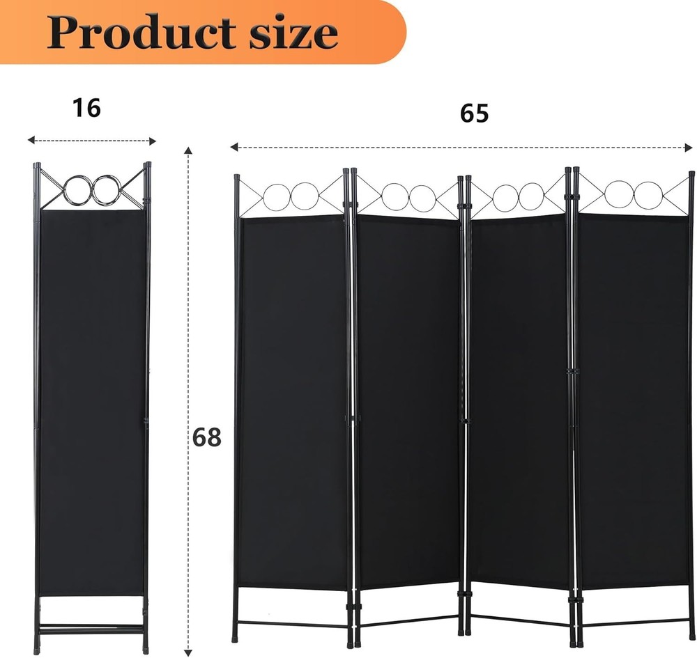 Modern 4 Panel Folding Room Divider 6FT - Durable Steel Frame Privacy Solution