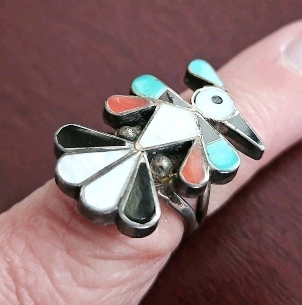 Vintage Zuni Inlay Thunderbird Ring Size 5
