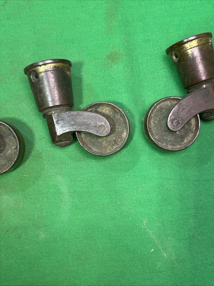 Three Antique Solid Brass Furniture Swivel Casters