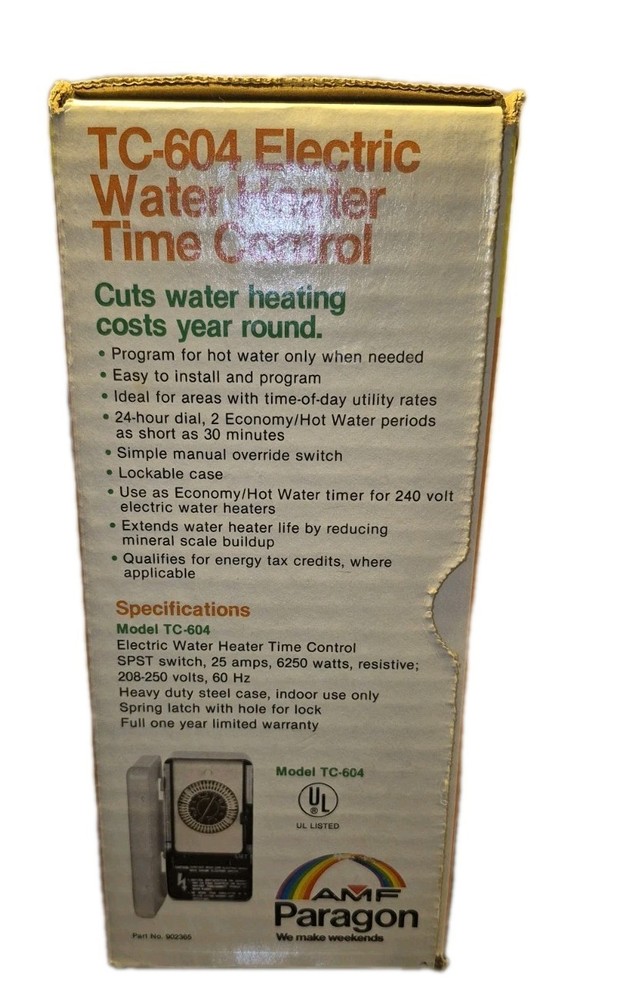 New AMF Paragon TC-604 Electric Water Heater Time Control 208-250V 60Hz