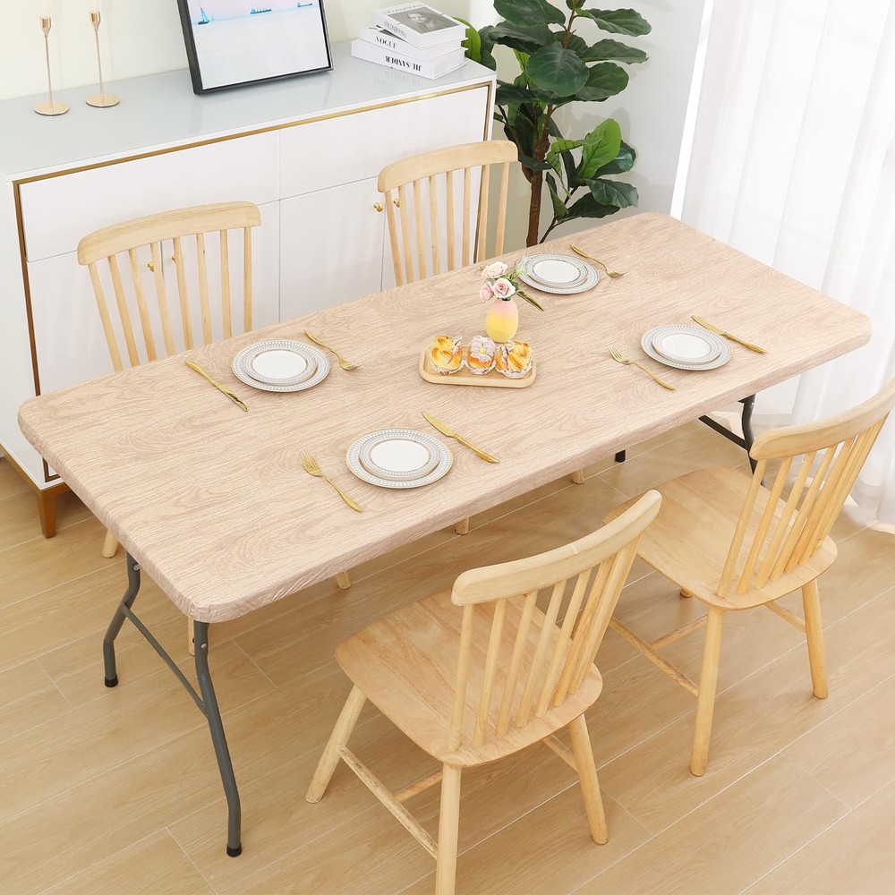 Rectangle Table Cloth Cover, Waterproof Elastic Fitted Picnic Tablecloth for ...