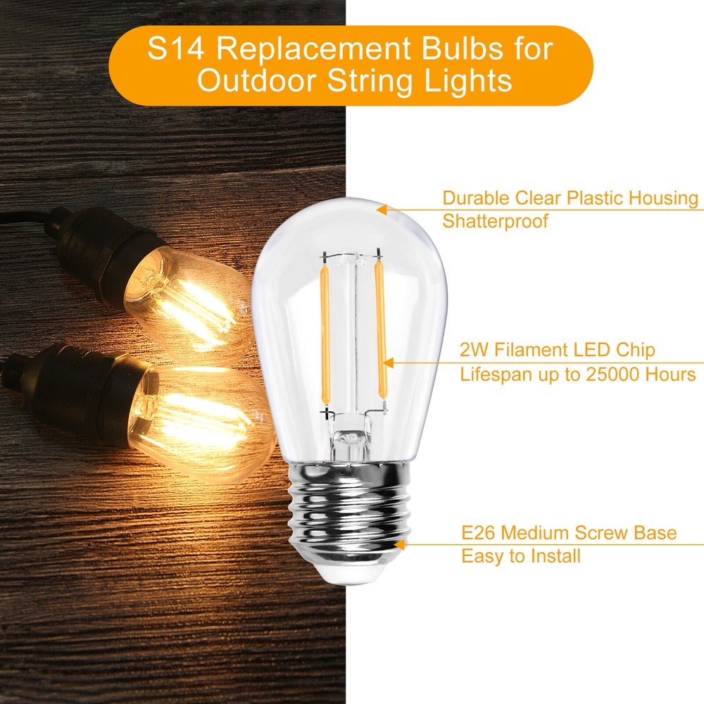 E26 LED Replacement Light Bulbs 2W S14 Clear Globe Edison Bulb 2700K Warm White