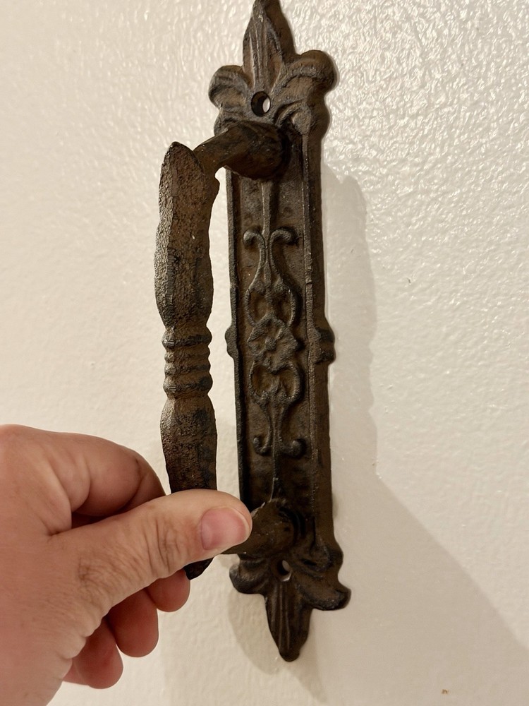 2 Large Victorian Door Handle Pull Cast Iron Fleur De Lis Design Rustic Gothic