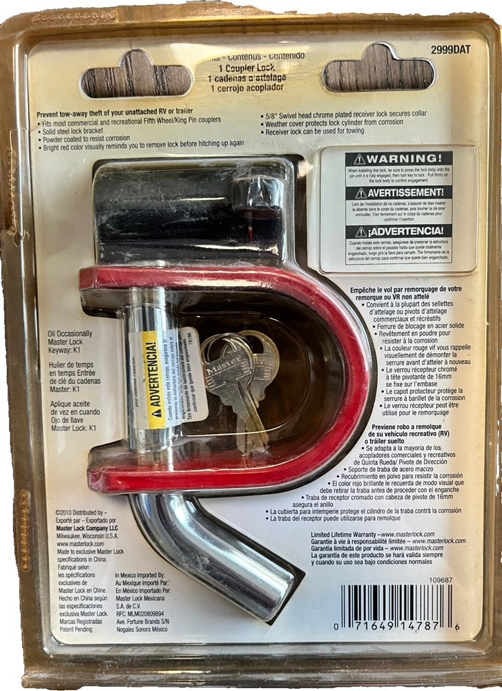 Master Lock Fifth Wheel/King Pin Coupler Lock 2999DAT