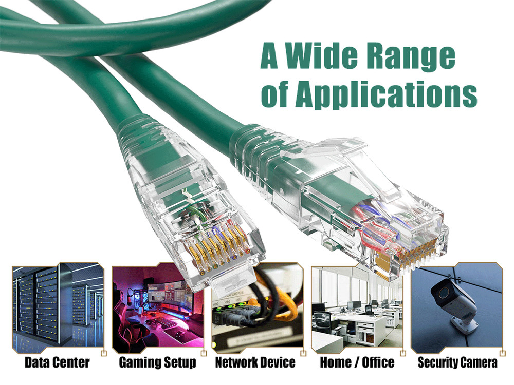 14ft Cat6 Ethernet Patch Cable with Clear Boot, UTP, Pure Bare Copper, Green