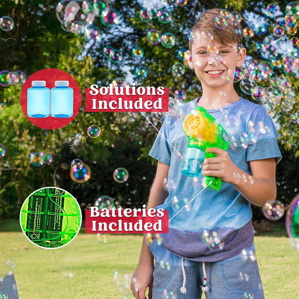 2 Bubble Guns Blaster Kit with 2 Bubble Solution for Kids, Automatic Bubble Make