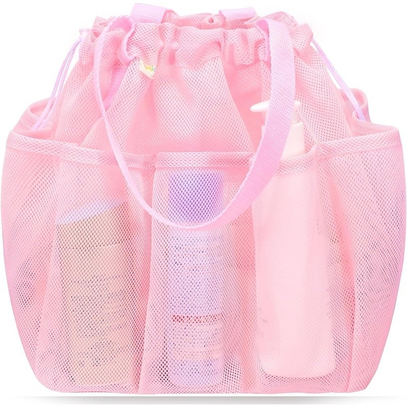 Portable Shower Caddy Drawstring Closure 8 Pockets Quick Dry Mesh Dorm Camping