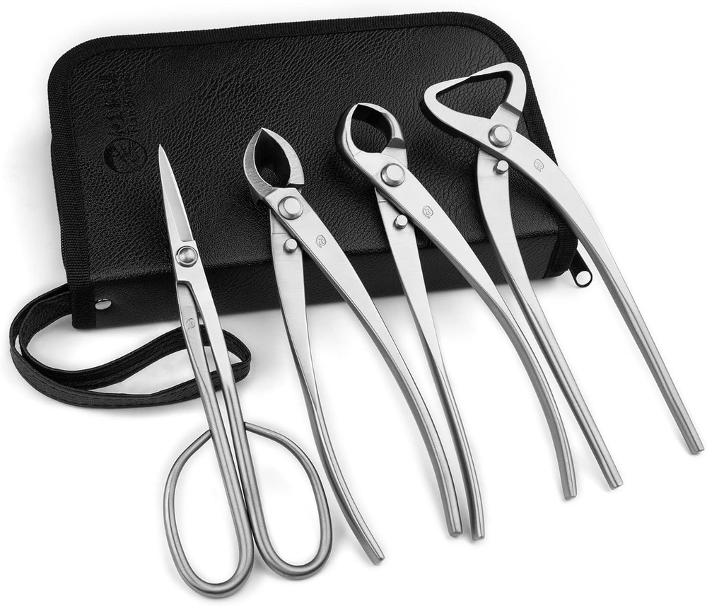 4-Piece Bonsai Tool Set with Bag: Concave Cutter, Scissors & More