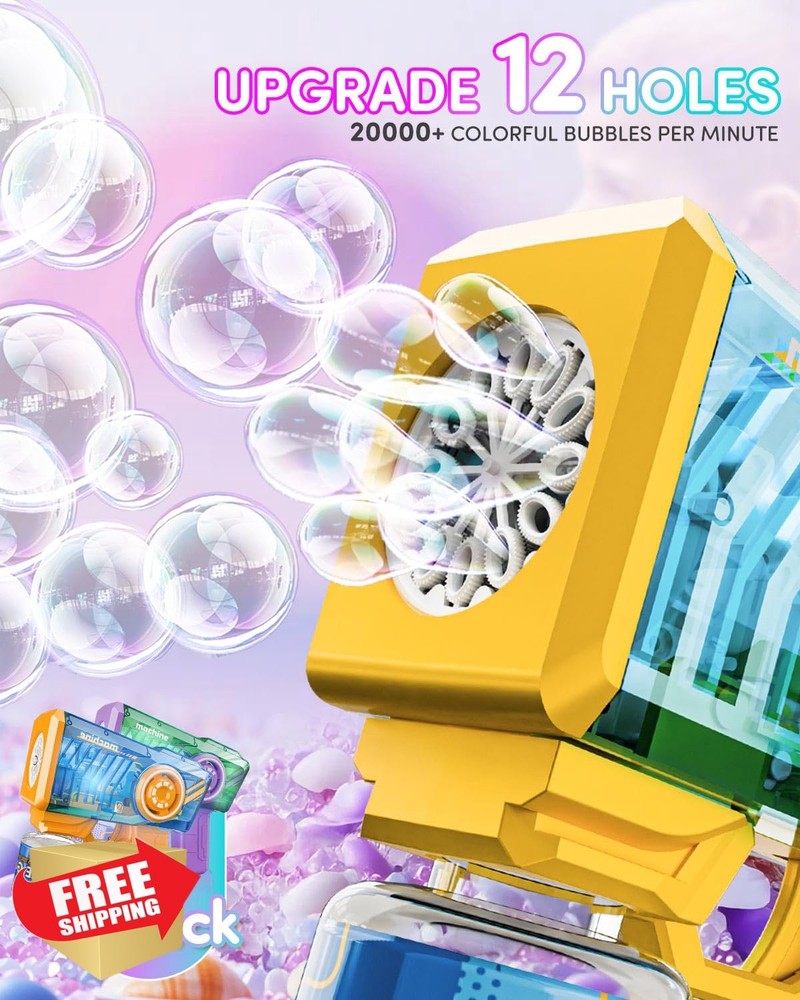 Snowalva Bubble Gun 2 Pack Kids Automatic Bubble Machine LED