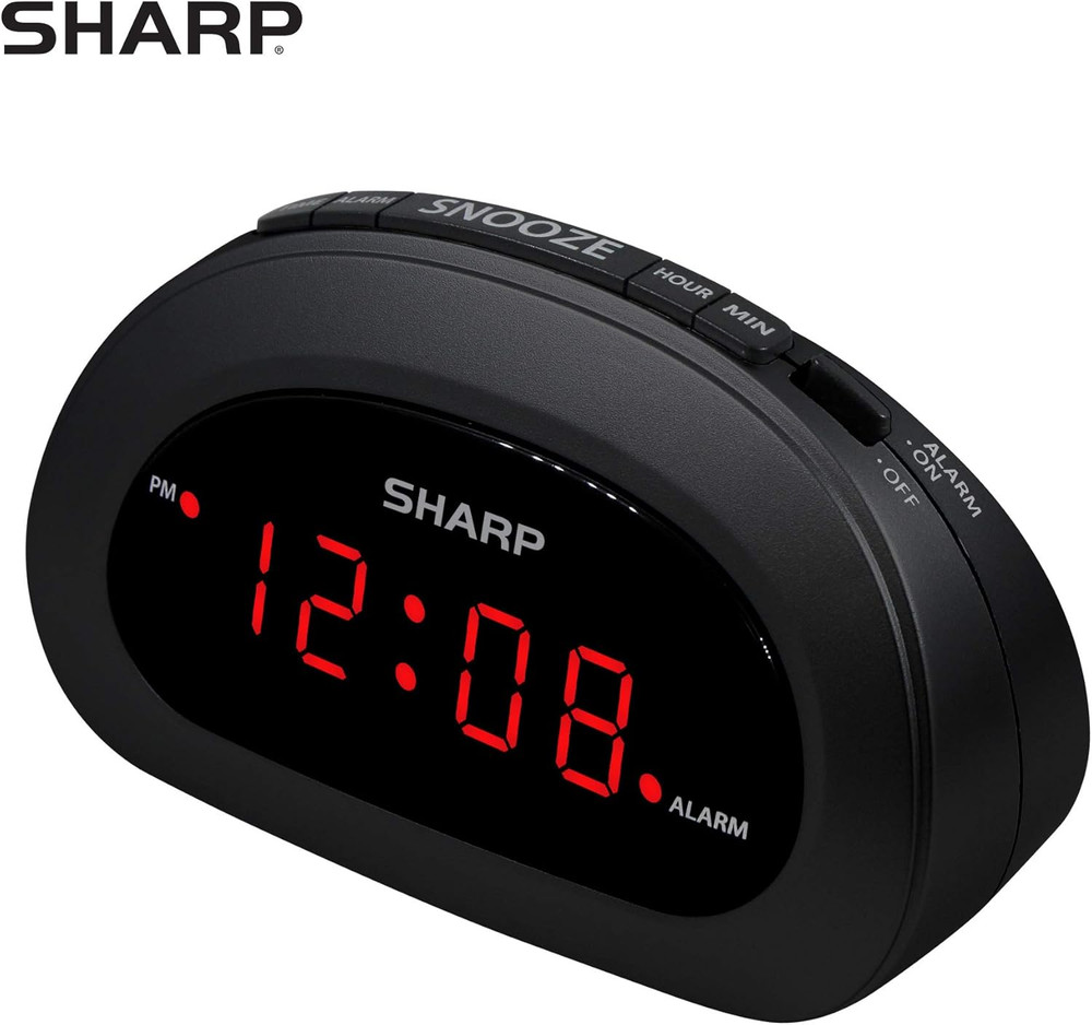 Small, Space-Saving Digital Alarm Clock – Compact Bedside Clock with Large Red L