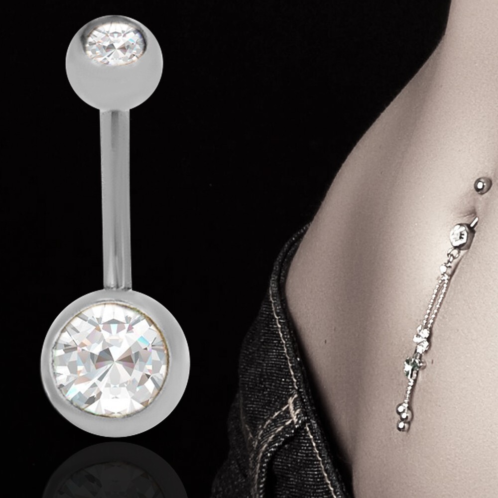316L Navel Piercing Double Gem Belly Button Ring Body Jewelry For Basic Piercing