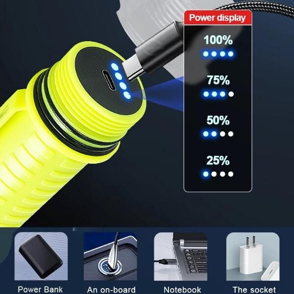 Professional Diving Flashlight Type-C USB Rechargeable Dive Led Underwater Lamp