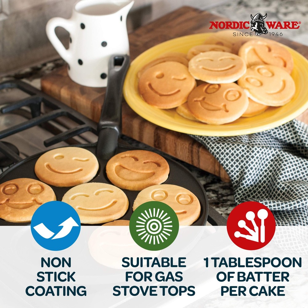 Nordic Ware Smiley Face Pancake Pan, Silver, 10.5-inch