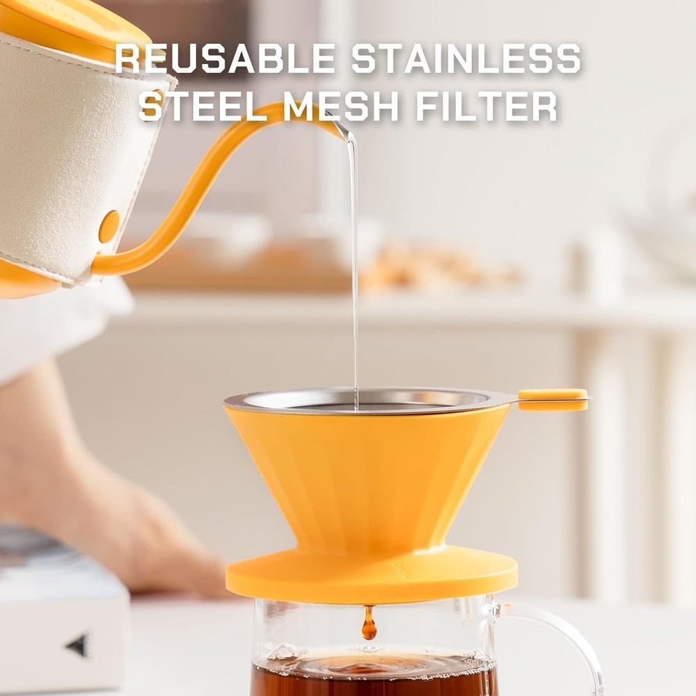 Pour Over Coffee Maker Set Kettle Dripper Server Steel Filter Green