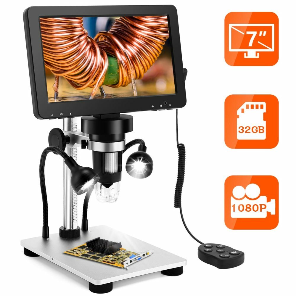 TOMLOV 7" LCD Digital Microscope 1200x Magnifier soldering 12MP Coin Microscope
