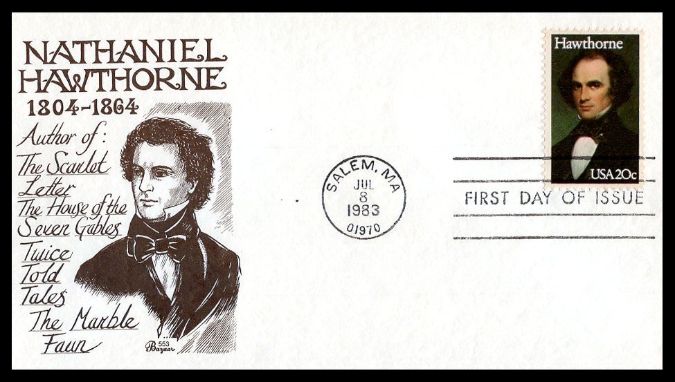 US FDC # 2047 20c Nathaniel Hawthorne  Bazaar   1983, 9p6749