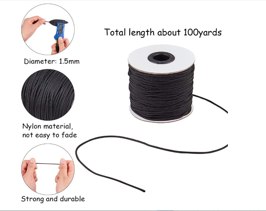 1.5mm 100 Yard Black Nylon Cord Wind Chime Cord Replacement Braided Blind String