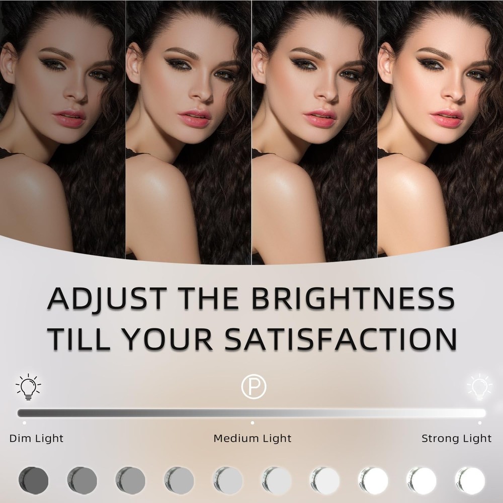 Dimmable Lighted Makeup Vanity Mirror - Detachable Magnification & Modern Design