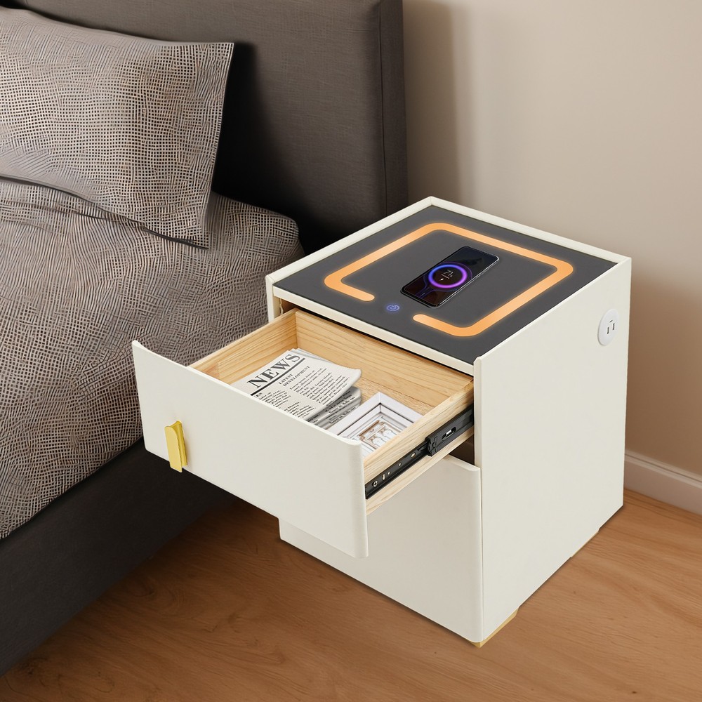 Phone Charging Bedside Cabinet Bluetooth Speaker Smart Bedside Table with Safe