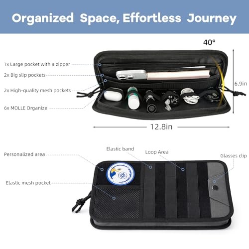 Car Sun Visor Organizer, Heavy Duty Molle Panel with Double Zipper Multi 1 Pack