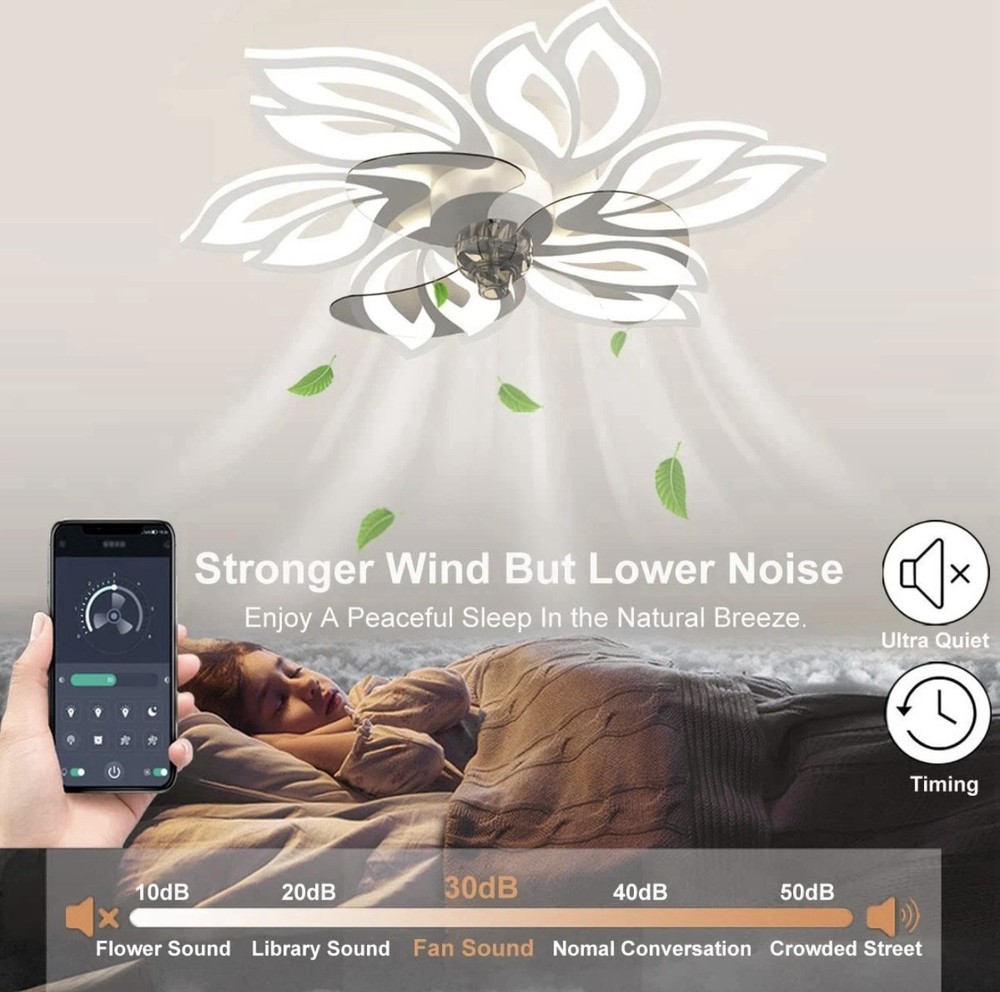 25" Modern Fan Lights LED Ceiling Light kit With Remote APP Control