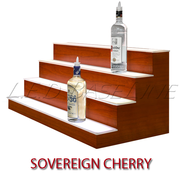60" 4 Tier LED Lighted  Liquor Display Shelf - Cherry Finish