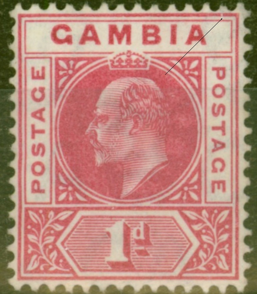 Gambia 1909 1d Red SG73var Slotted Frame Fine Mtd Mint.