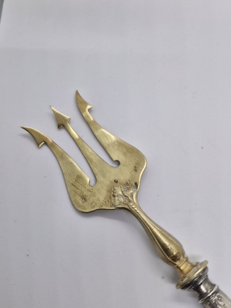 Vintage Antique brass fork with silver handle