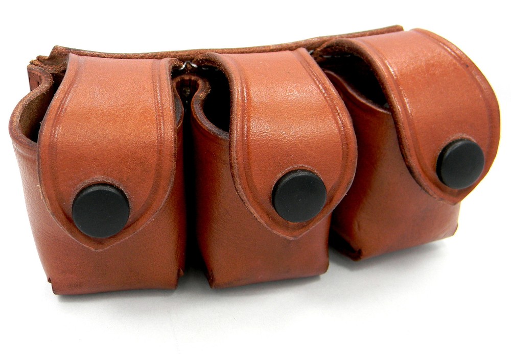 Brown Leather Triple Speedloader Pouch for 22 38 357 44 45 Five/Six Shots