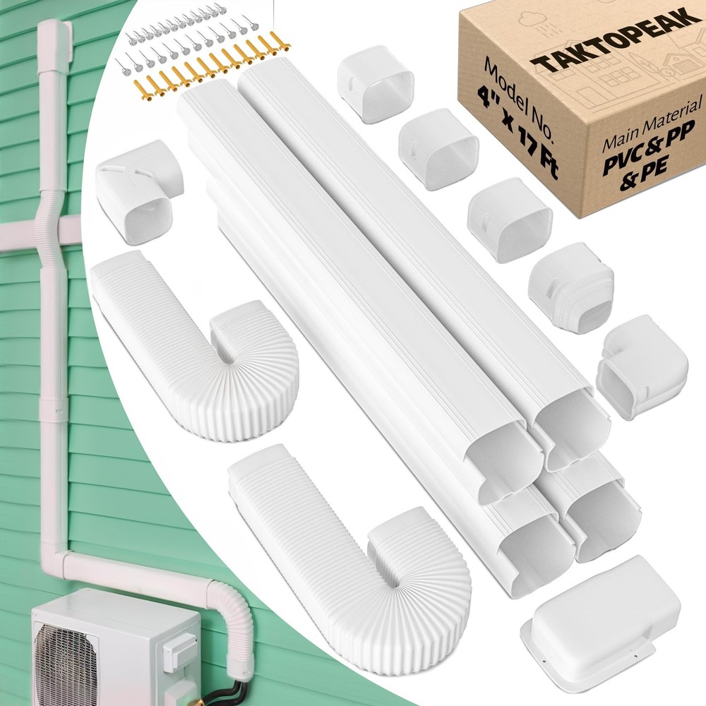 4'' 17 Ft Mini-split Line Set Covers, Line Hide Cover Kit for Mini Split Air ...