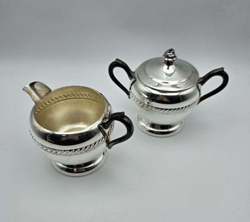 FB Rogers Silver Co Silver Plated Copper Creamer and Sugar Set Coffee Tea