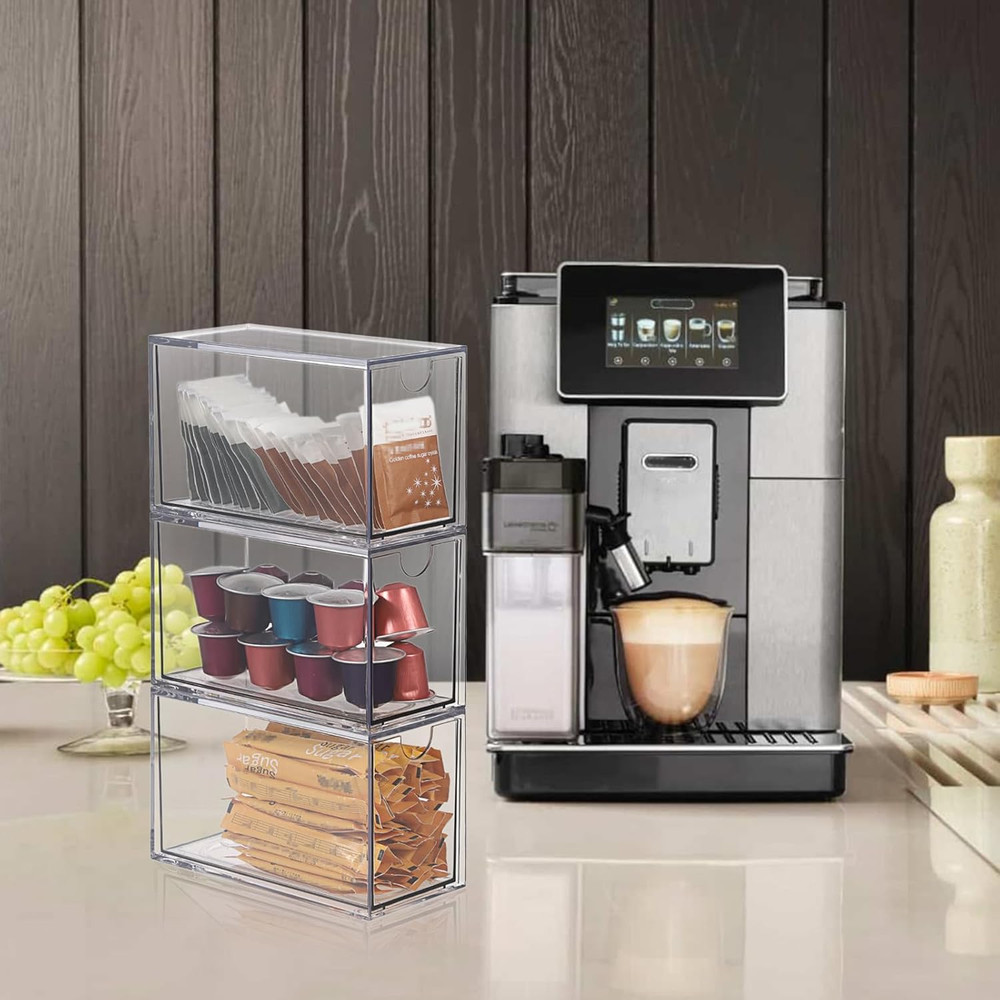 3 Drawers Tea Bag Organizer, Clear Acrylic Stackable Tea Bag Storage Holder for