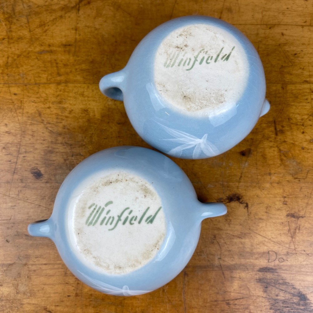 Vintage MCM Winfield Blue Pacific Creamer Open Sugar Bowl Set Bamboo Pattern