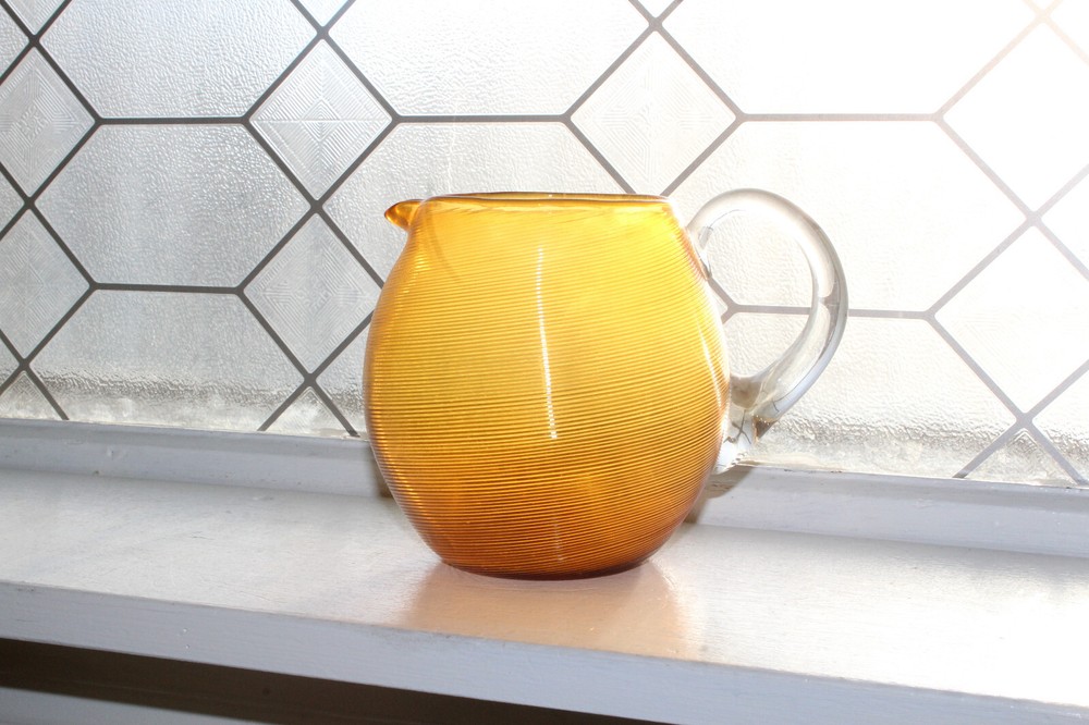 Vintage Amber Threaded Glass Pitcher MCM