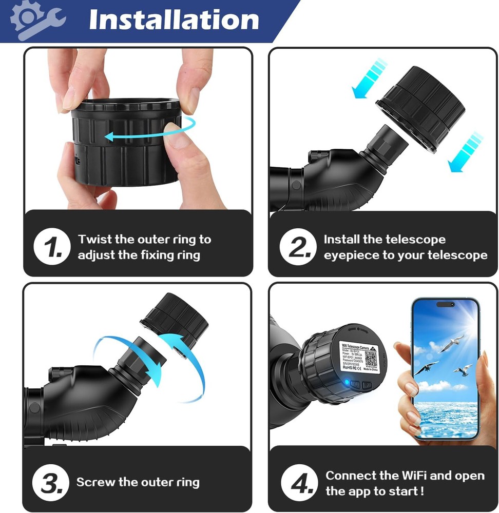 WiFi Electronic Eyepiece, Telescope and Microscope 32GB w/ screen