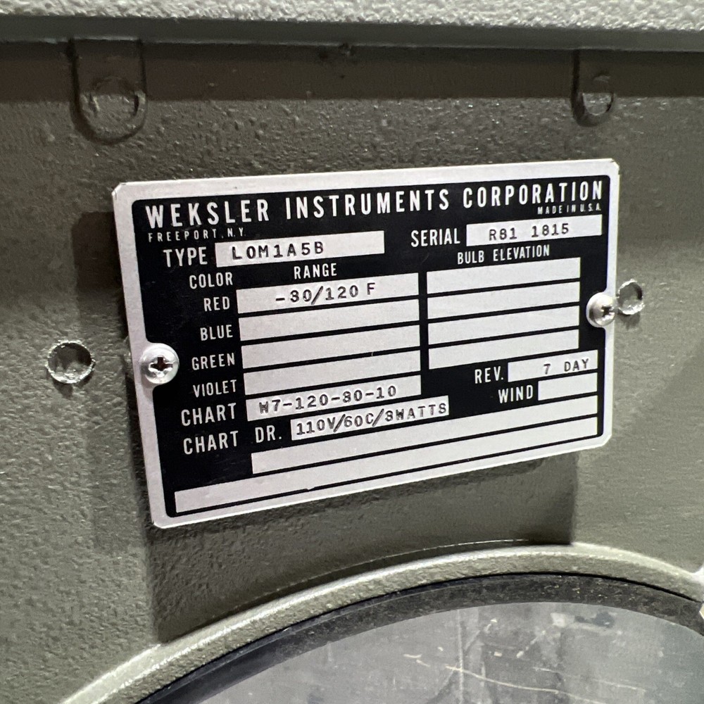 Weksler Instruments Chart Recorder Type LOM1A5B Used Surplus. Item ID 1