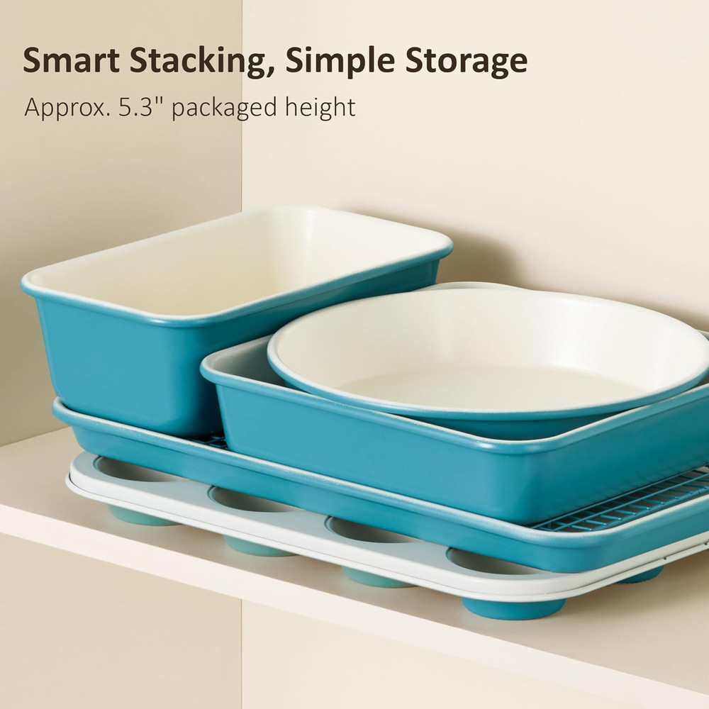 6-Piece Nonstick Ceramic Baking Pans Set - Bakeware Sets Including Cookie Sheets