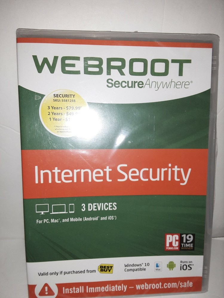 Webroot Secure Anywhere Internet Security 3 Devices New Sealed Windows Mac ios