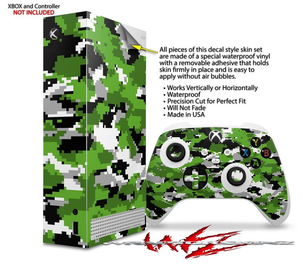 Skin Wrap for XBOX Series S Console Controller Digital Camo Green