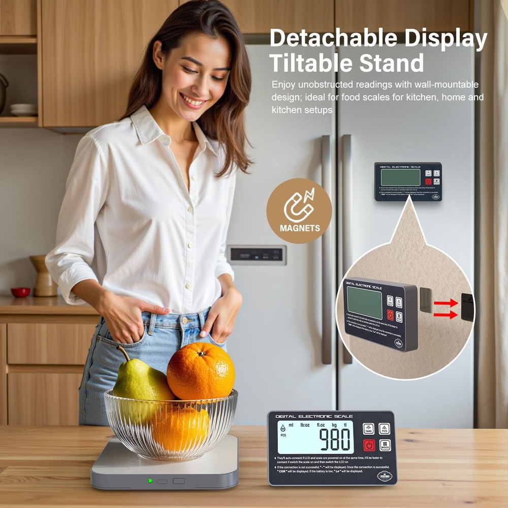 Rechargeable Digital Kitchen Food Scale - Detachable Display Electronic