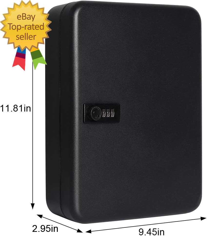 Wall Mount Key Storage Box with Code, Locking Key Cabinet Security, 48 Key Hooks