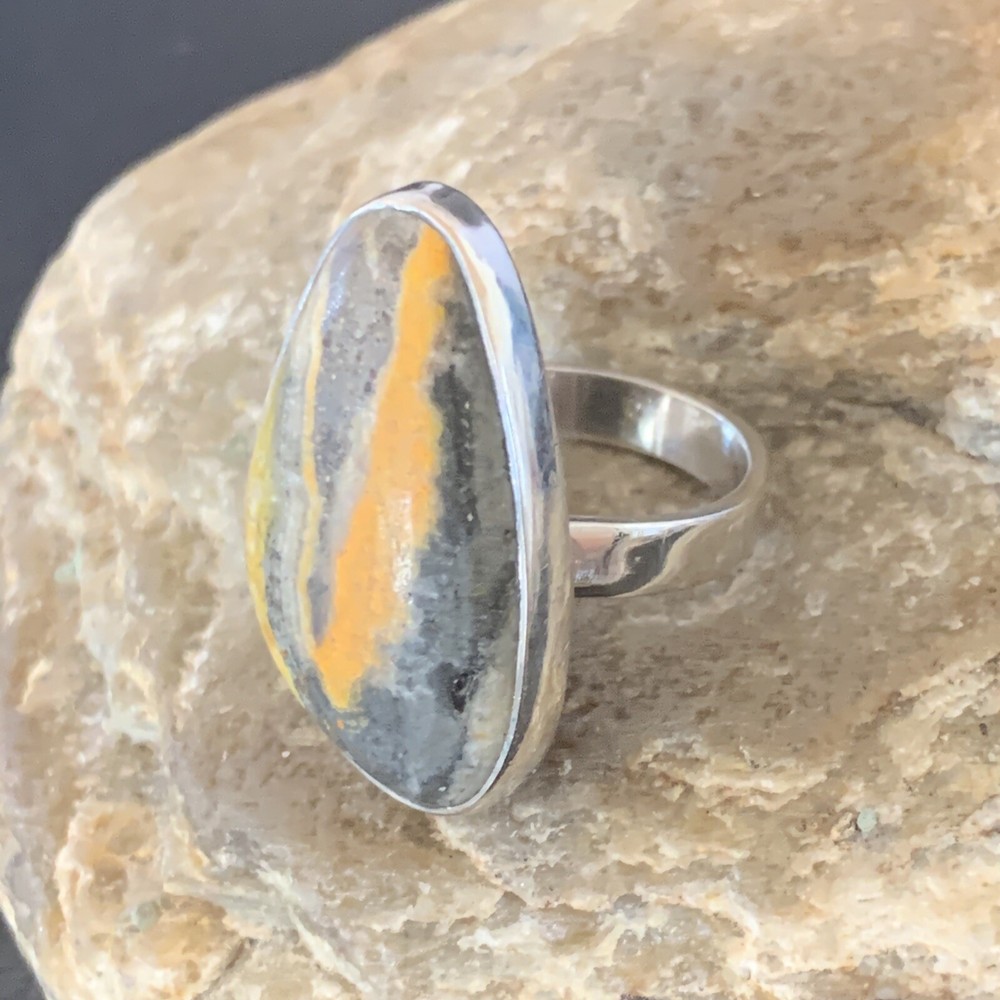 Bumble Bee Jasper Navajo Sterling Silver Ring Size 8 Adjustable 11544