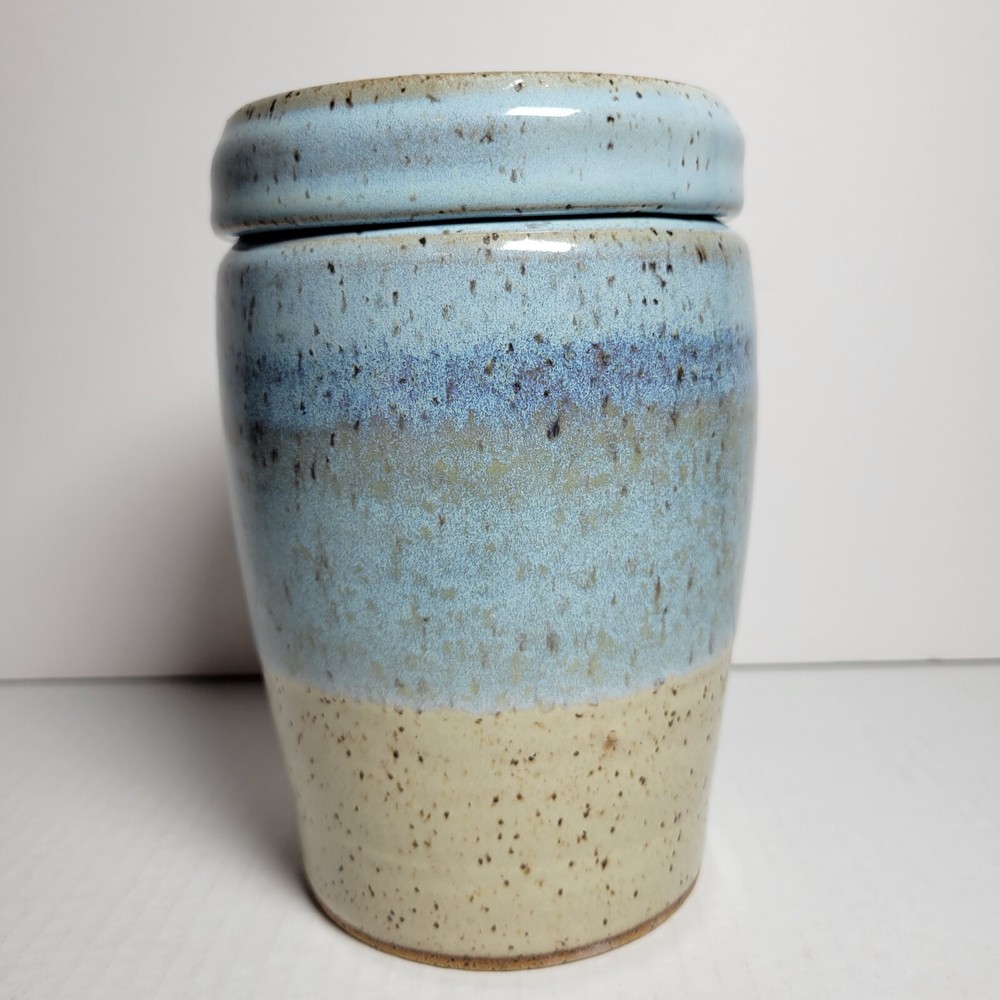 Signed Studio Pottery 6.5" Canister with Lid Container Vessel Jar Beach Nautical