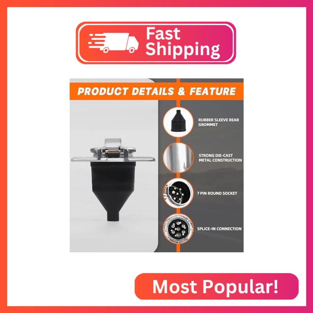 Dazakoot Vehicle-Side 7-Pin Trailer Connector Socket, Female-End Socket Replacem