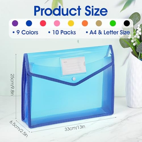 Molain 10 Pack Plastic Expanding File Folders, A4 Size Waterproof Documents