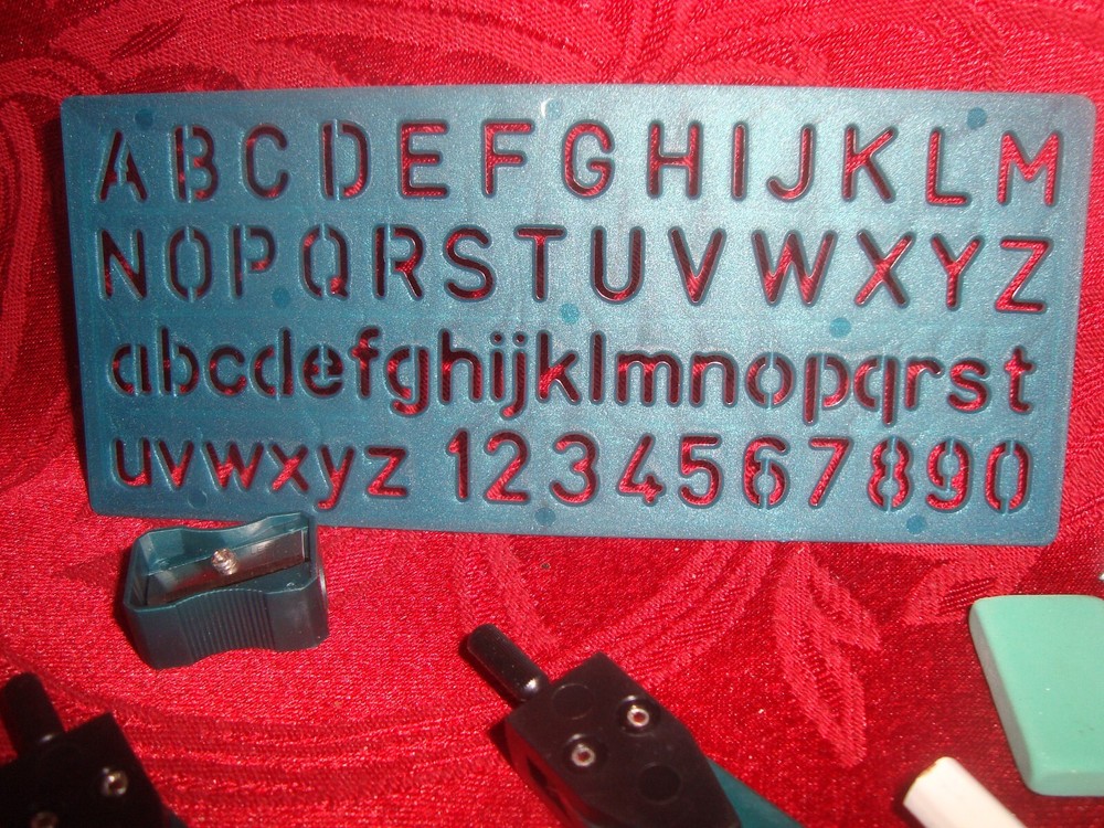 10 pc Student Math Drawing Set Protractor Compass Triangles Ruler ABC Stencil