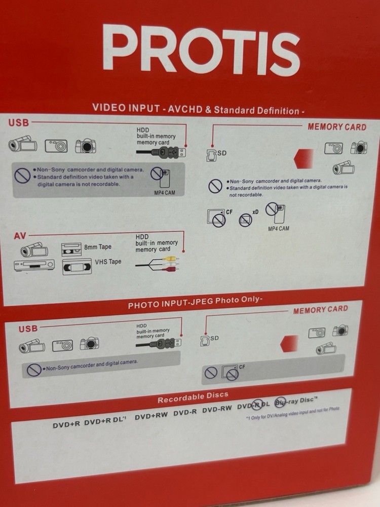 PROTIS Multi-function Media Recorder PT1190 DVD Recorder / Player HDMI USB. NEW