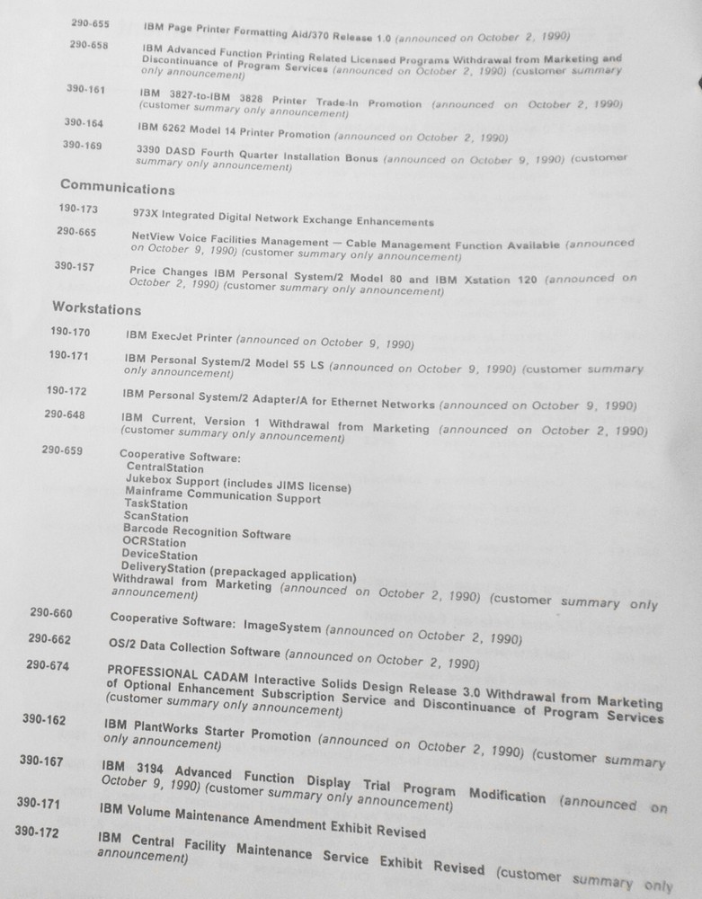 IBM Announcement Letter Summary, 10/23/1990 : System/370, Cooperative Processing